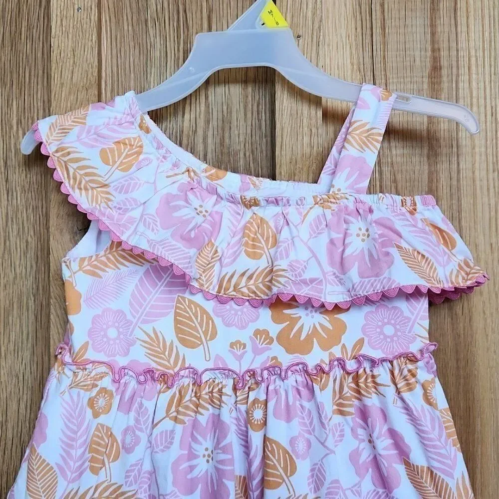 Good Lad Girls Ruffle One Shoulder Dress, Size 4T, Pink & White Hawaiian